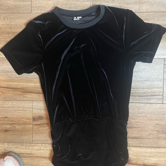 The Kooples Short Sleeve whimsigoth grunge black Velvet Rouched Mini Dress - Picture 5 of 9